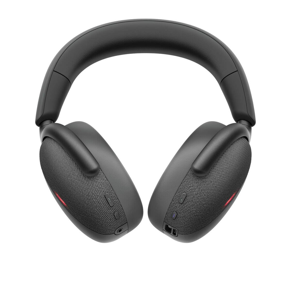 Ein Paar schlanke, schwarze Over-Ear-Kopfhörer mit einer strukturierten Oberfläche, entwickelt für hochwertige Tonqualität und Komfort.