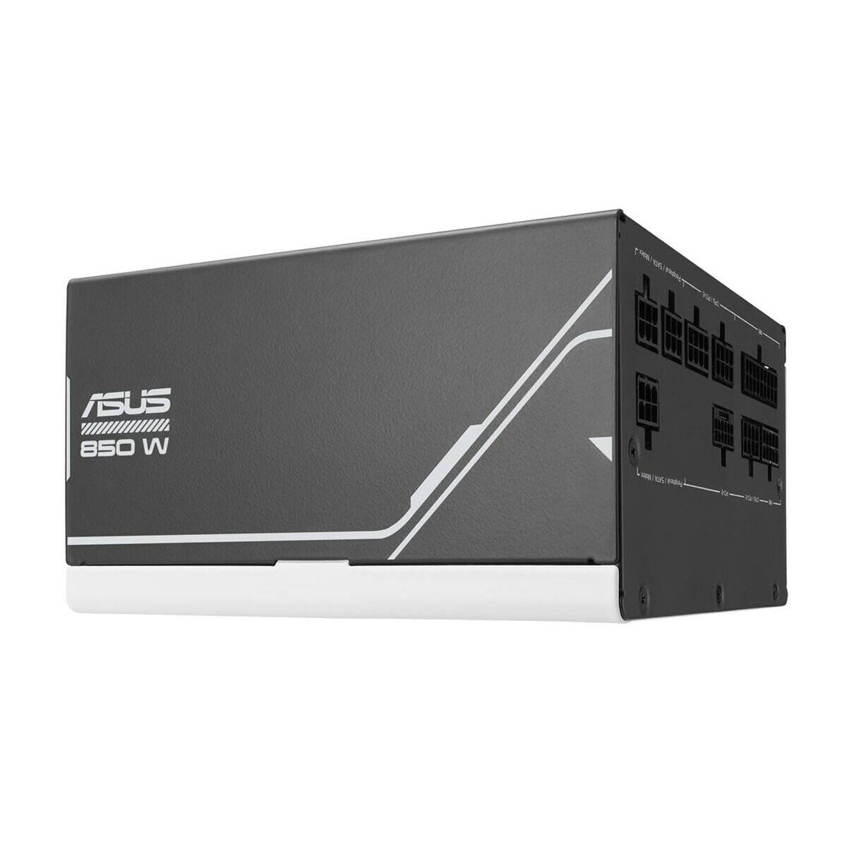 ASUS 850W Netzteil mit elegantem, schwarzem Design und modularen Anschlüssen.