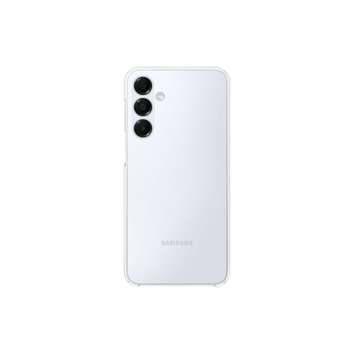Weißes Smartphone mit drei vertikal auf der linken Seite ausgerichteten Rückkameras.