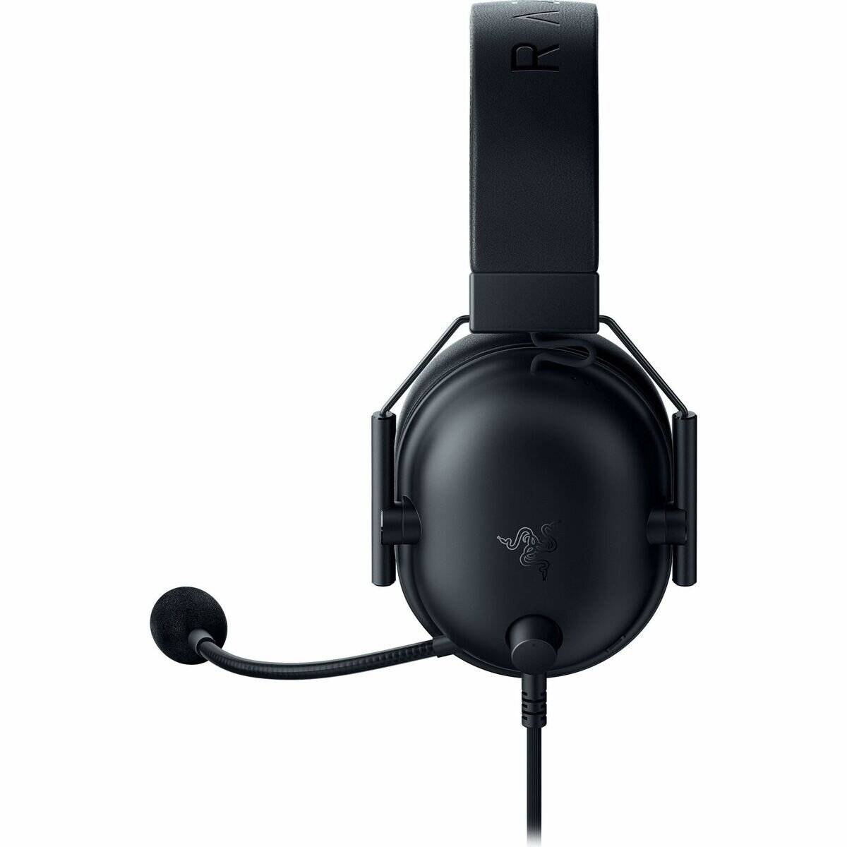 Schwarzer Gaming-Kopfhörer mit angebrachtem Mikrofon, Over-Ear-Design und dicker gepolsterter Kopfbandung, geeignet für immersive Spielerlebnisse.