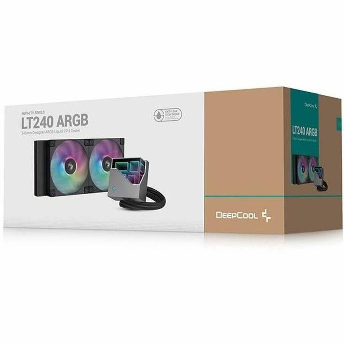 DeepCool LT240 ARGB 240-mm-AIO-Flüssigkeitskühler für CPU mit zwei RGB-Lüftern und beleuchtetem Pumpenblock, Teil der Infinity-Serie.