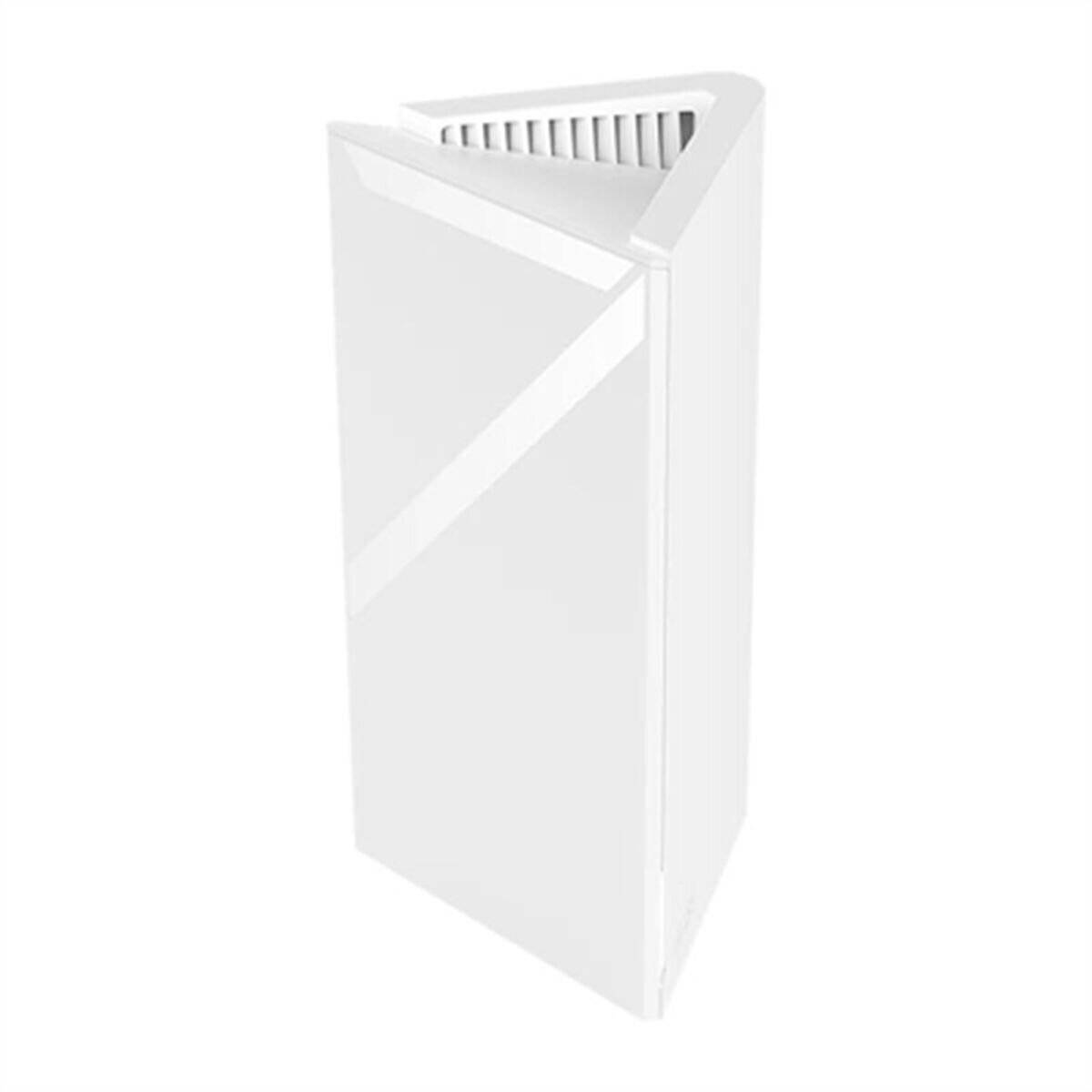 Ein weißer, schlanker, rechteckiger Luftreiniger mit belüfteter Oberseite, konzipiert für moderne Innenräume und mit Betonung auf minimalistischer Ästhetik.