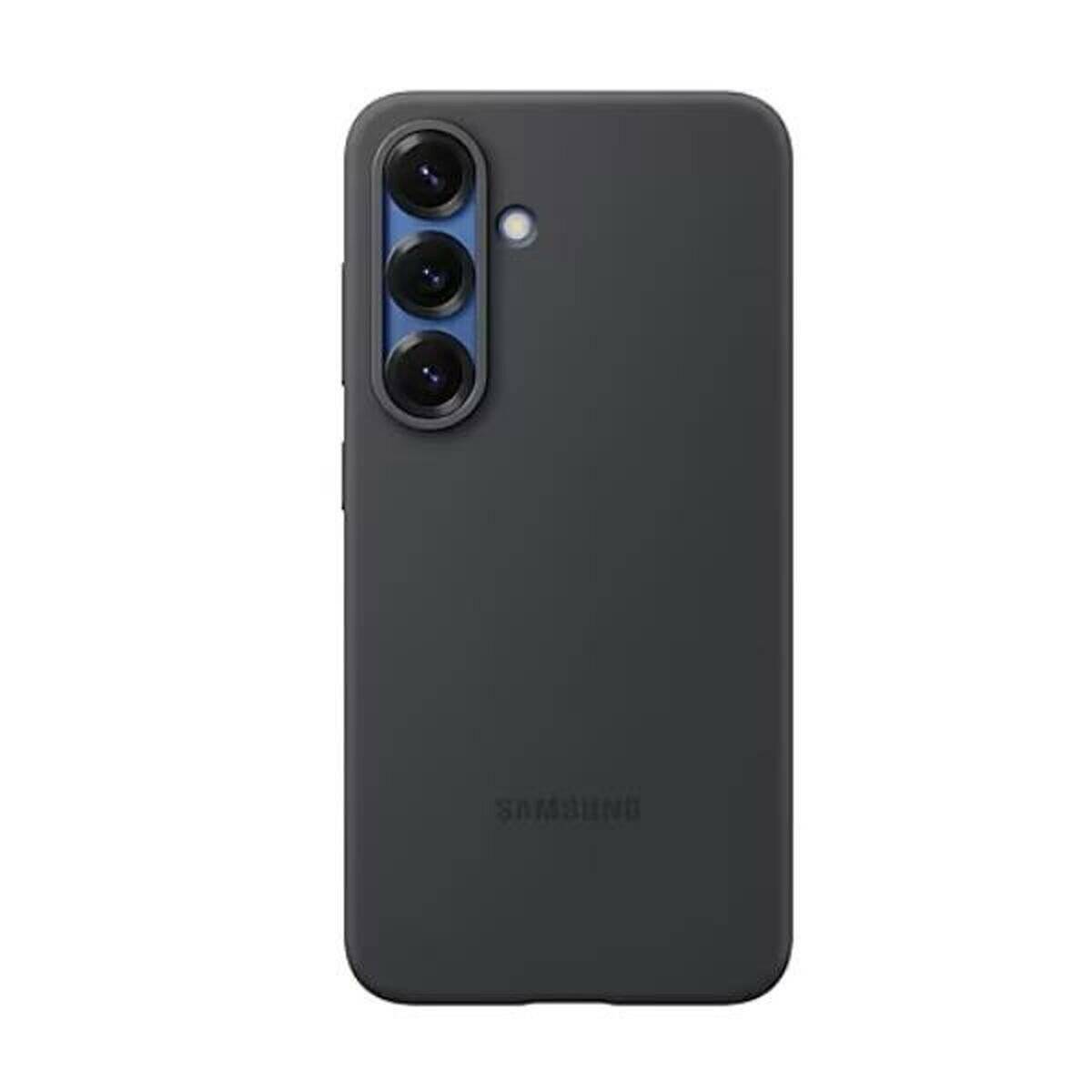 Ein schwarzes Smartphone mit drei vertikal angeordneten Rückkameras. Das Markenlogo ist am unteren Rand kaum sichtbar.
