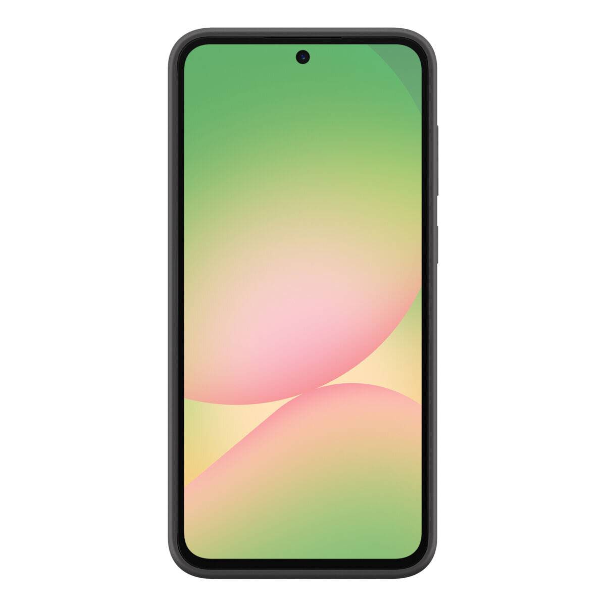 Smartphone mit einem Farbverlaufsbildschirm von Grün zu Pink, mit sichtbaren schwarzen Displayrändern.