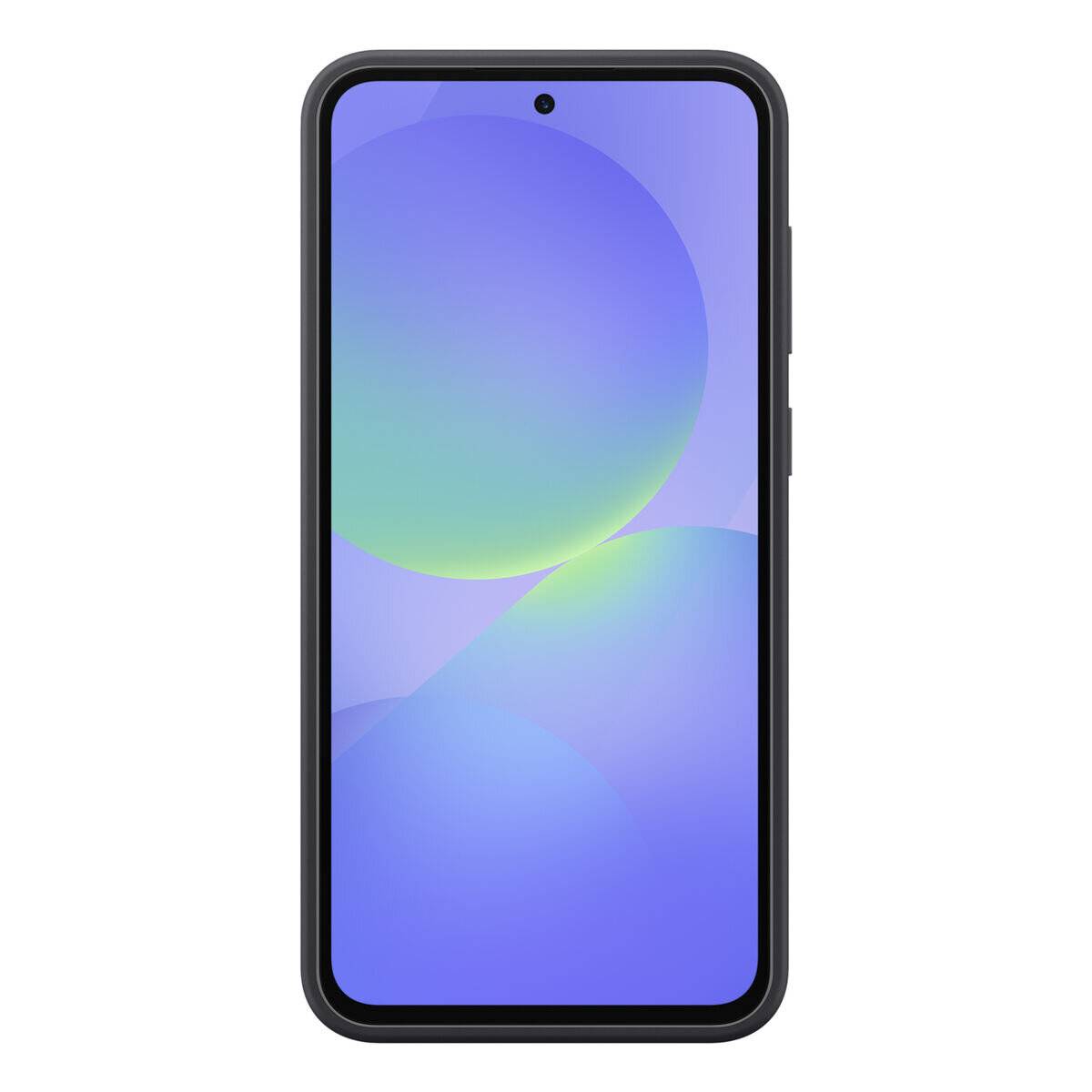 Ein Smartphone mit einem minimalistischen Hintergrund in Blau- und Violetttönen, der ein Farbverlaufsmuster zeigt, isoliert vor einem weißen Hintergrund.