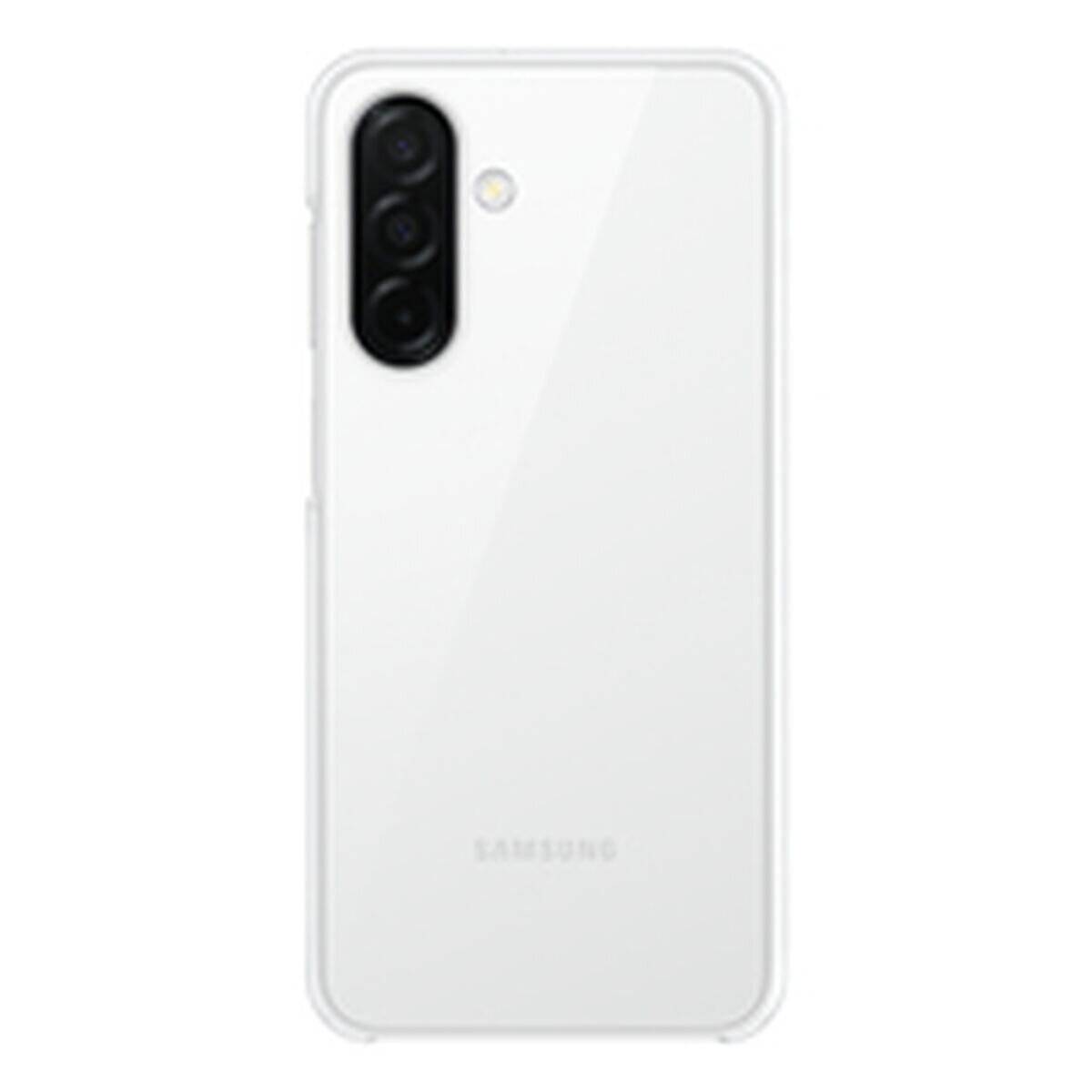Weißes Smartphone mit einer dreifachen Kameraanordnung, die vertikal auf der Rückseite ausgerichtet ist und ein schlankes Design aufweist.