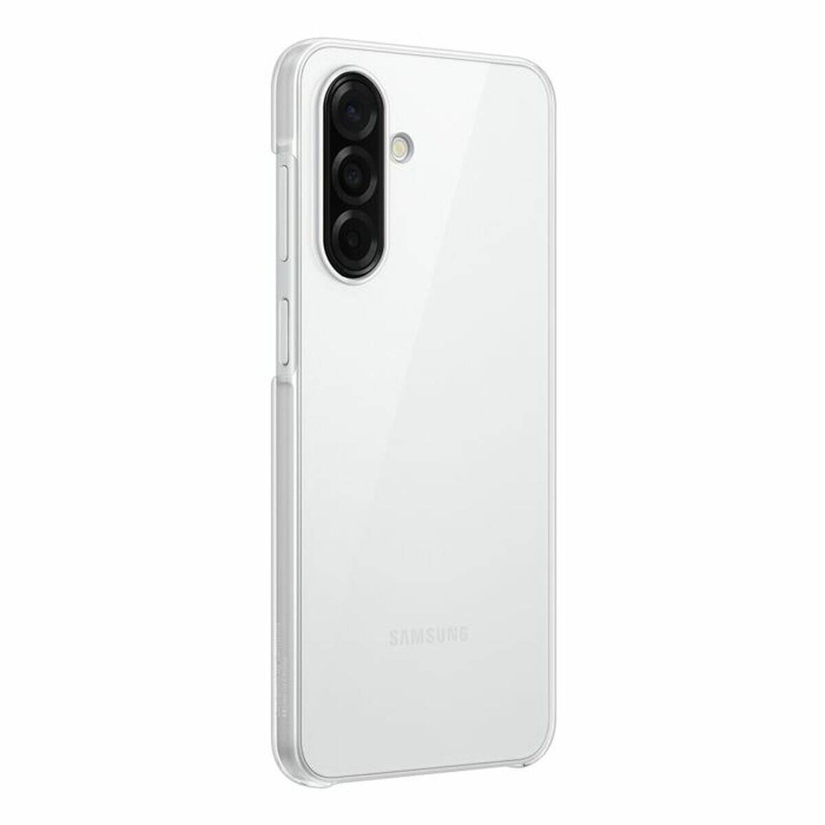 Ein schlankes, weißes Smartphone mit einer Dreifach-Objektiv-Rückkamera und einem minimalistischen Design. Es zeigt das Samsung-Logo am unteren Rand.