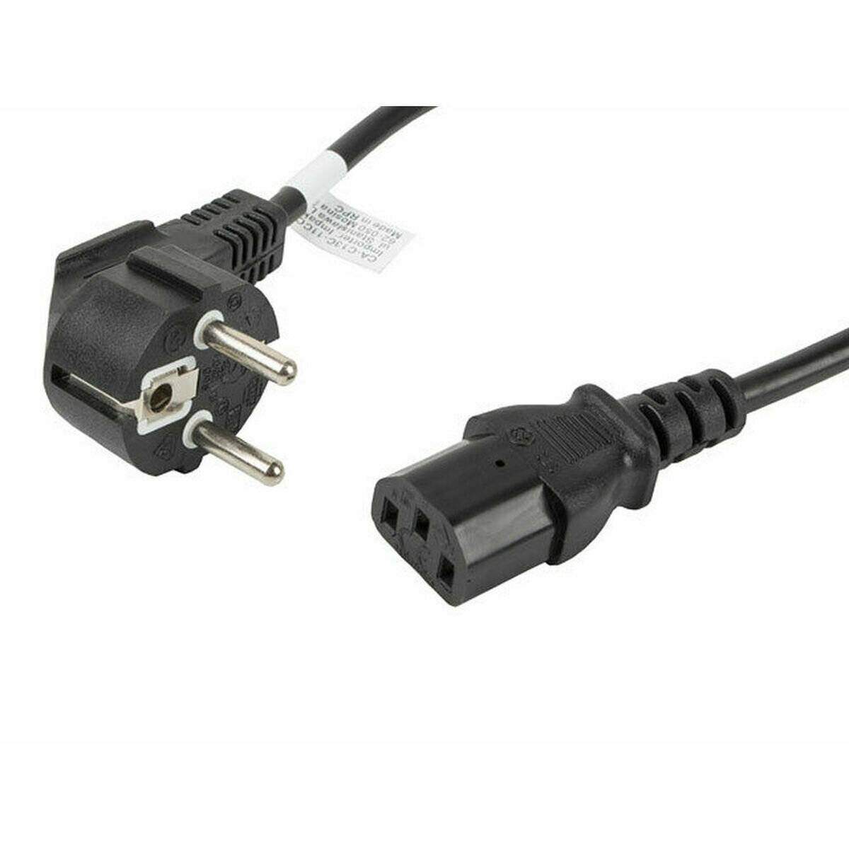 Ein Netzkabel mit einem EU-Stecker auf der einen Seite und einem IEC-C13-Anschluss auf der anderen Seite, verwendet zum Anschluss von elektronischen Geräten an Stromquellen.
