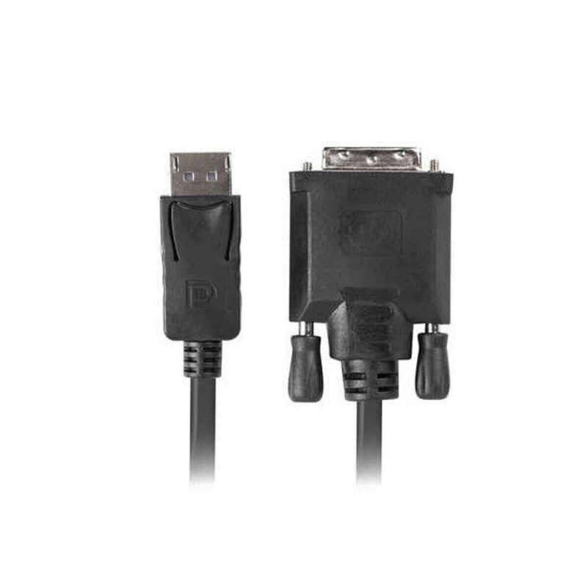 Zwei Arten von Kabelanschlüssen werden gezeigt: ein USB-Anschluss links und ein DVI-Anschluss rechts. Beide Anschlüsse sind schwarz.