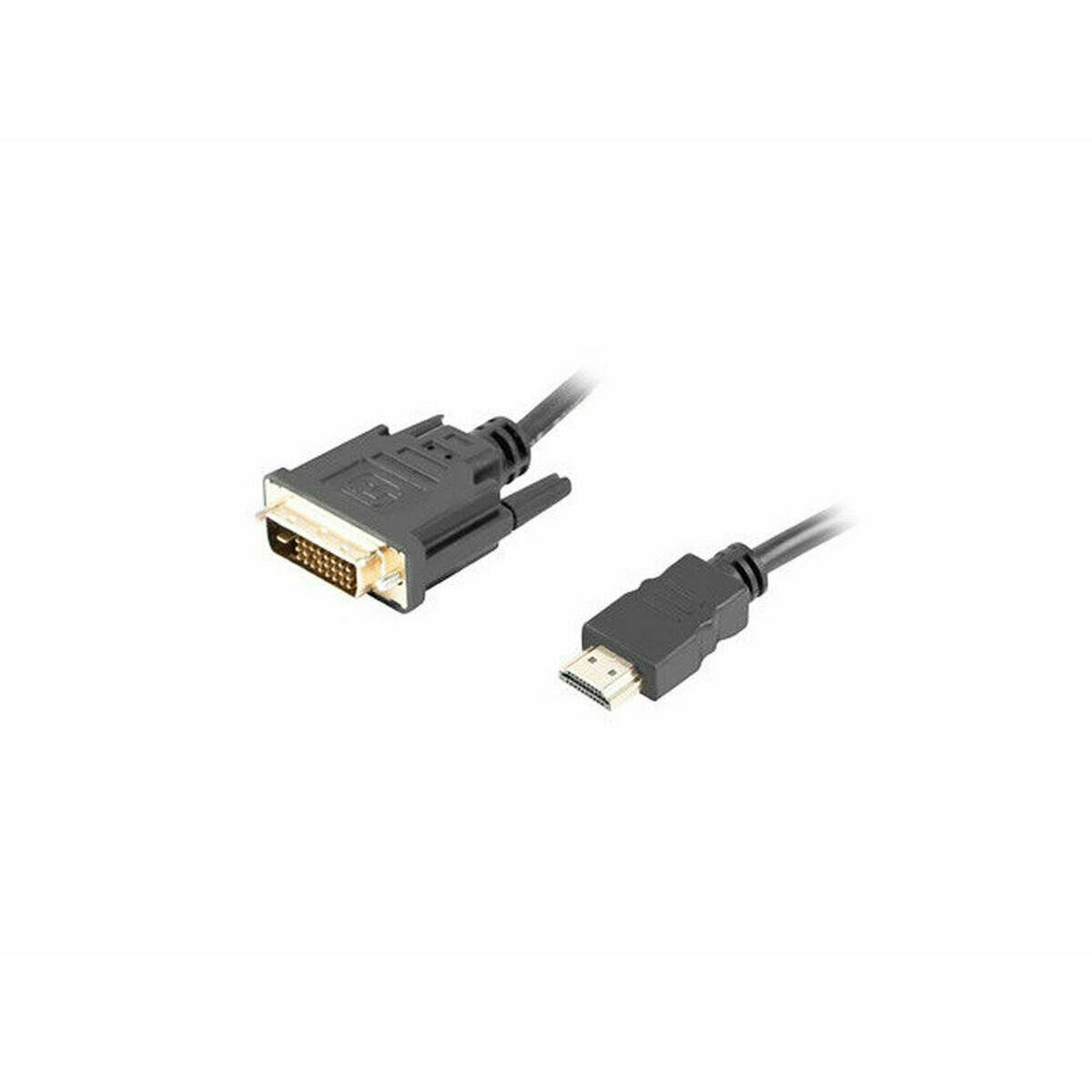 Ein schwarzes Kabel mit einem DVI-Anschluss an einem Ende und einem HDMI-Anschluss am anderen Ende, das zum Verbinden von Videoquellen mit Displays verwendet wird.