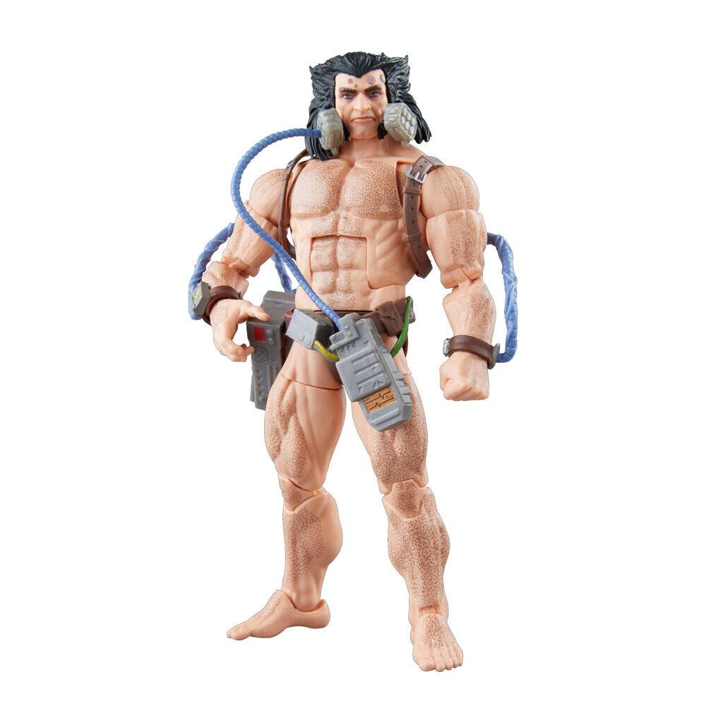 Eine Actionfigur eines muskulösen Mannes, ausgerüstet mit grauer und blauer Ausrüstung und einem entschlossenen Gesichtsausdruck.