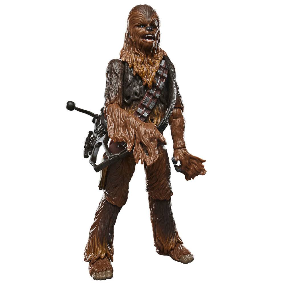 Eine braune und schwarze Spielfigur, die einem großen, pelzigen Wesen mit Waffengürtel und Blaster ähnelt und eine selbstbewusste Pose einnimmt.
