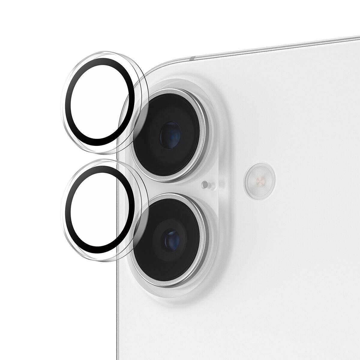 Nahaufnahme der Dual-Kameraobjektive eines Smartphones mit Schutzlinsenringen, die das elegante Design und die moderne Technologie hervorheben.
