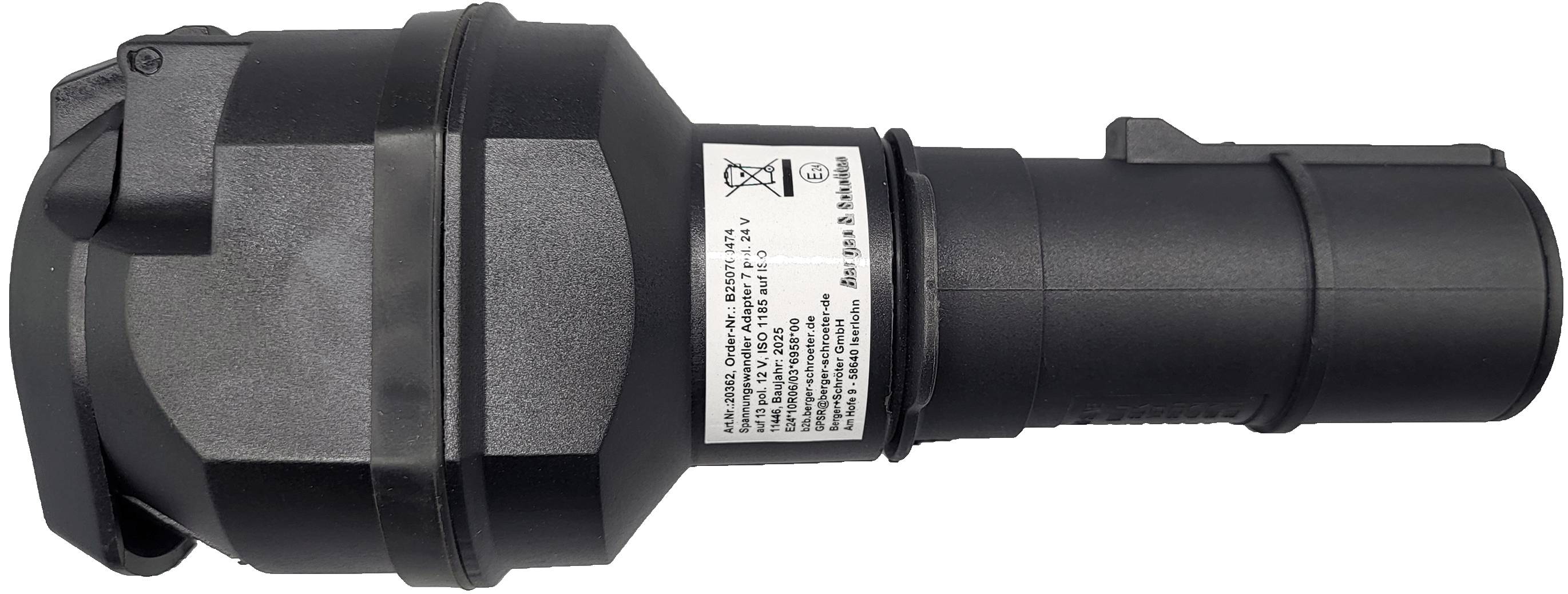 Berger & Schröter | Spannungswandler Adapter für Anhänger 7 polig 24V auf 13 polig 12V, ISO 1185, ISO 11446, Spannungsreduzierer