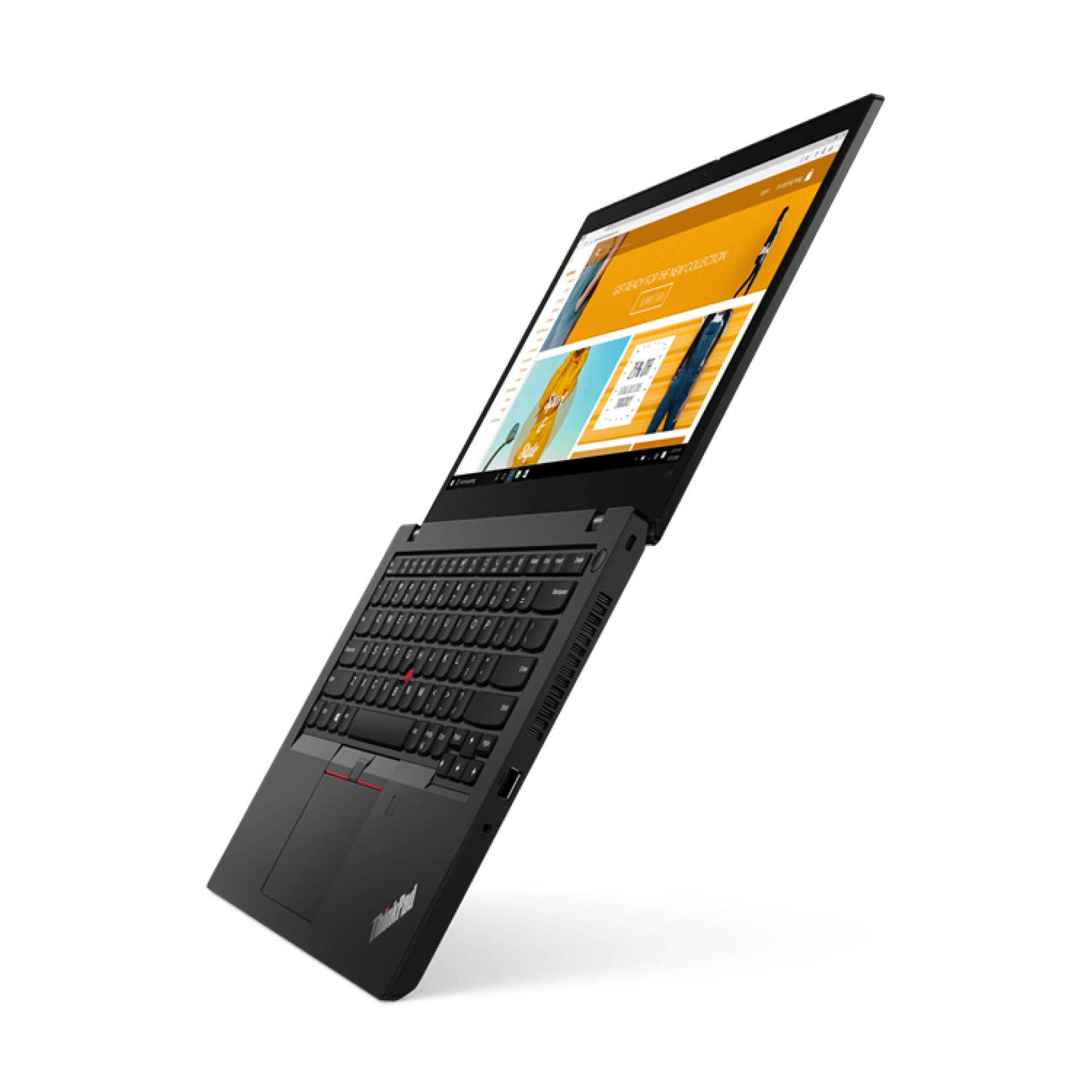 Ein schwarzer Laptop, teilweise geöffnet, mit einem orangefarbenen Bildschirm, der Text und Grafiken zeigt, was auf Produktivität oder kollaborative Arbeit hinweist.