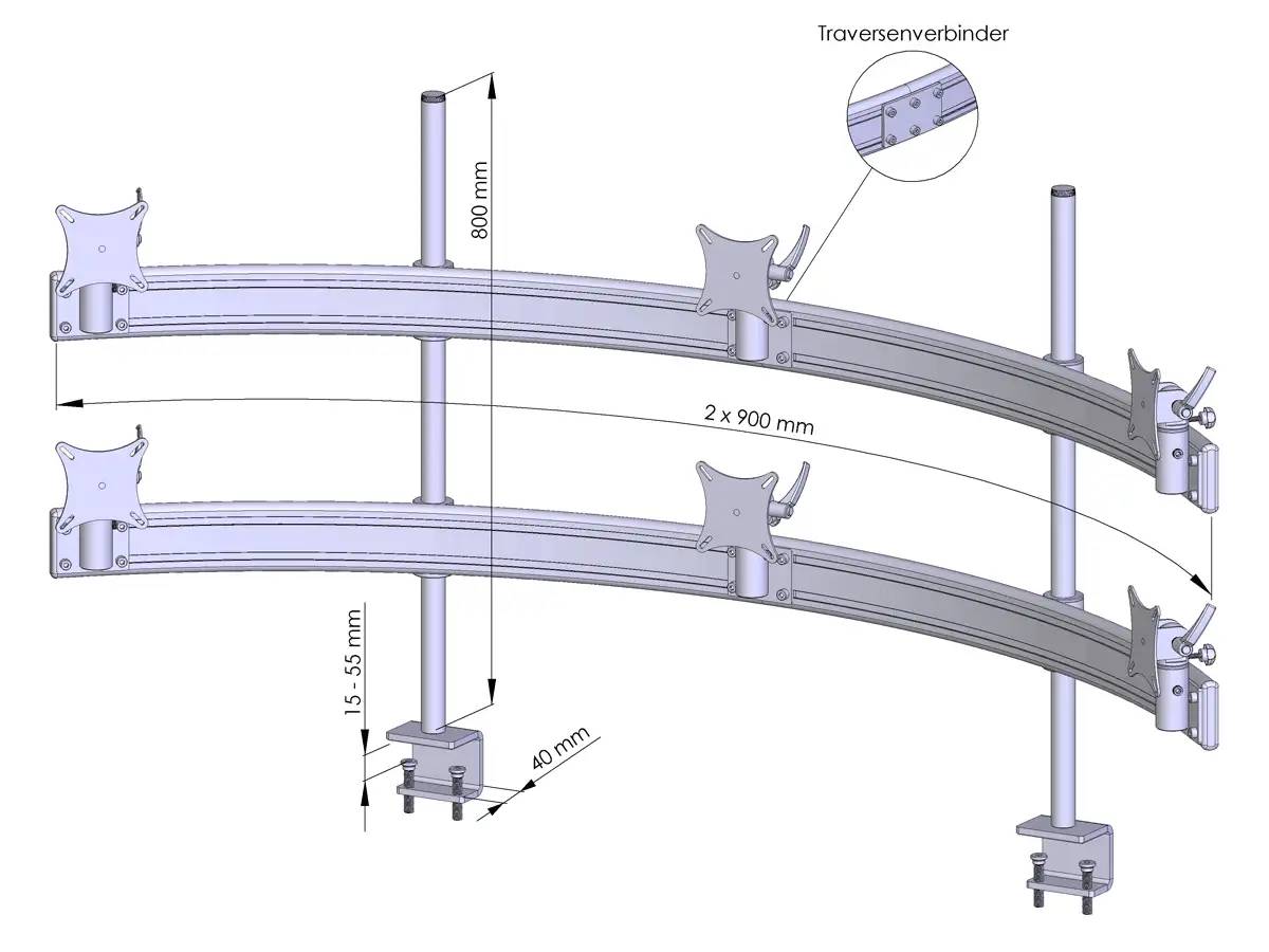 Para System Monitorhalterung für 6 Monitore mit Tisch-Klemme 3+3 - 25''-32''