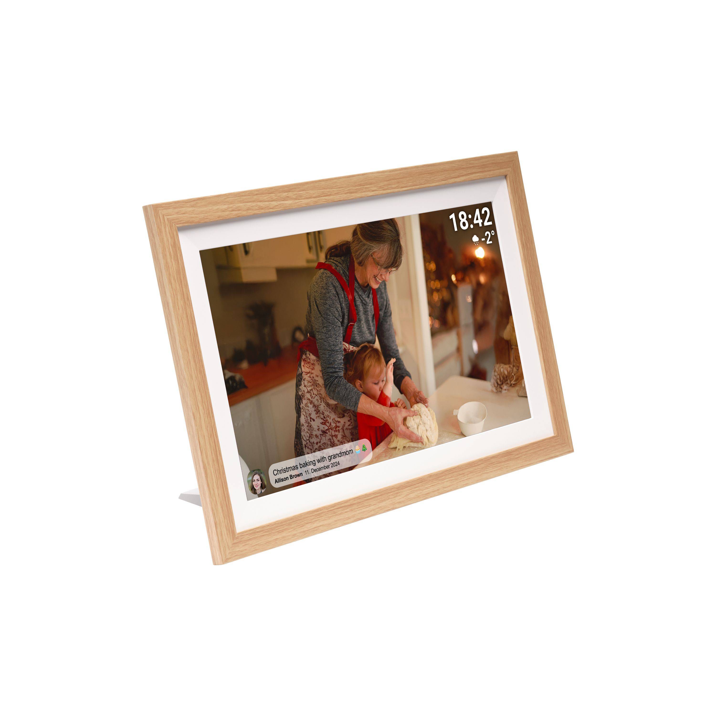 Denver PFF-1505LW Digitaler 15,6″ WLAN Bilderrahmen mit Holzrahmen, Full HD Touchscreen & Frameo App