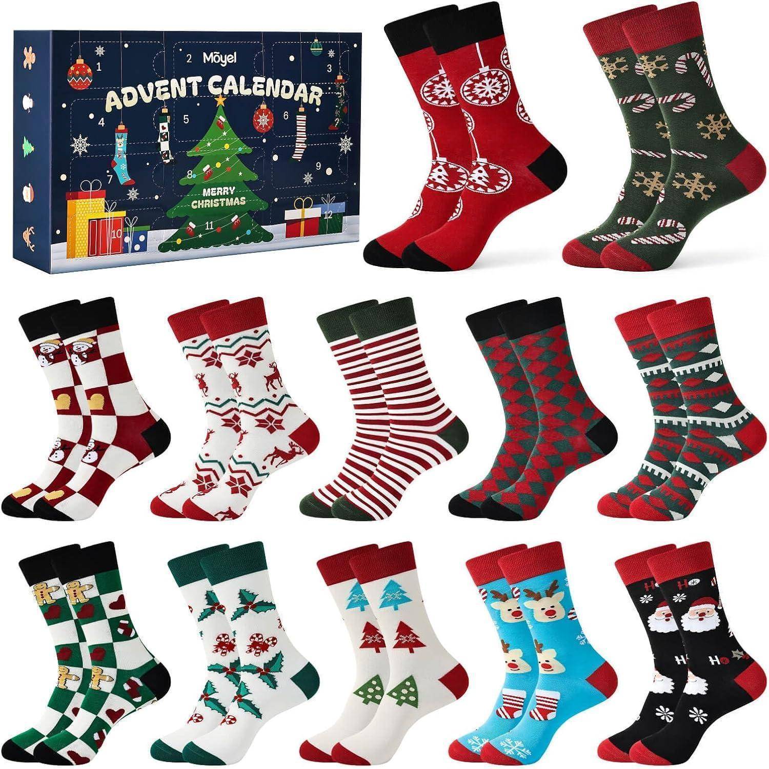 Adventskalender Socken Herren Geschenke Mehrfarbig 12 Paare 43-46