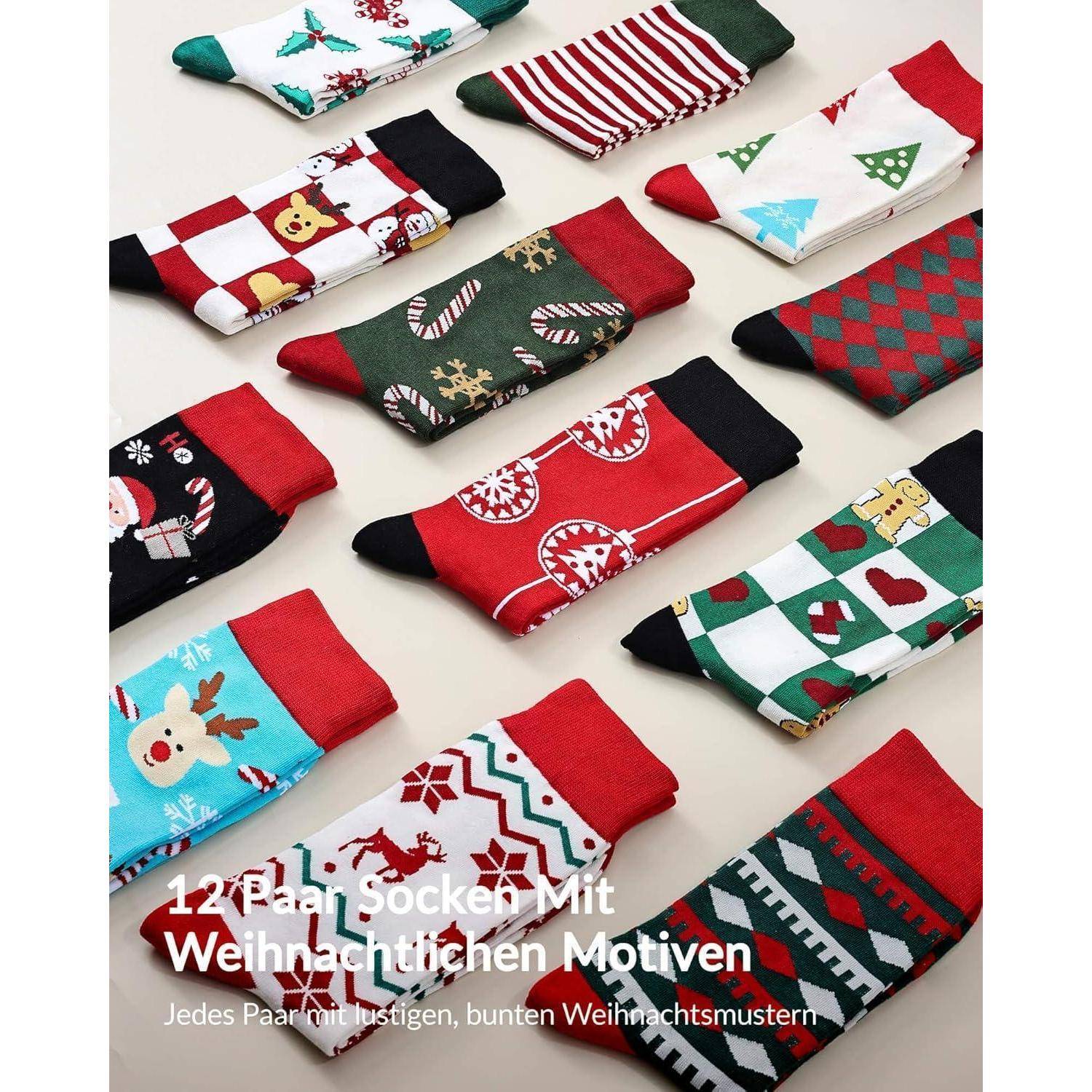 Adventskalender Socken Herren Geschenke Mehrfarbig 12 Paare 43-46