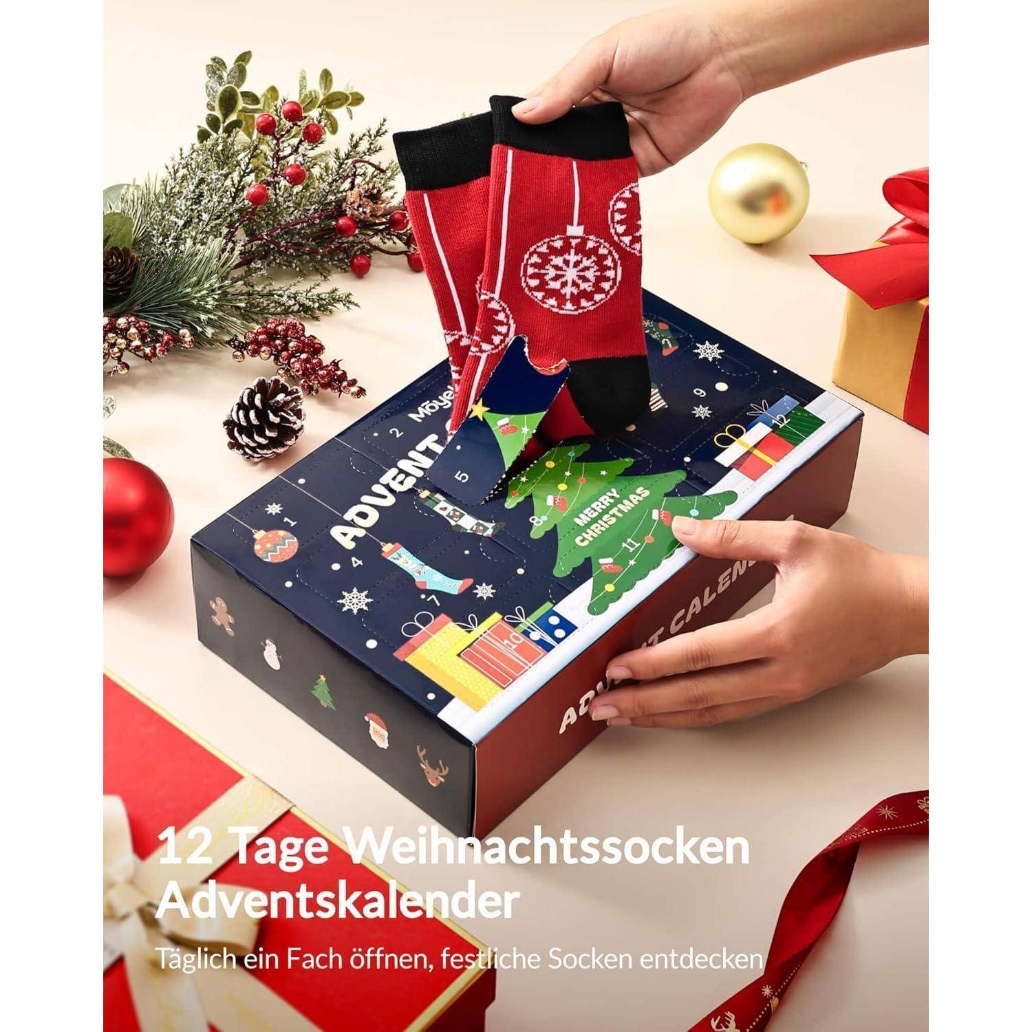 Adventskalender Socken Herren Geschenke Mehrfarbig 12 Paare 43-46