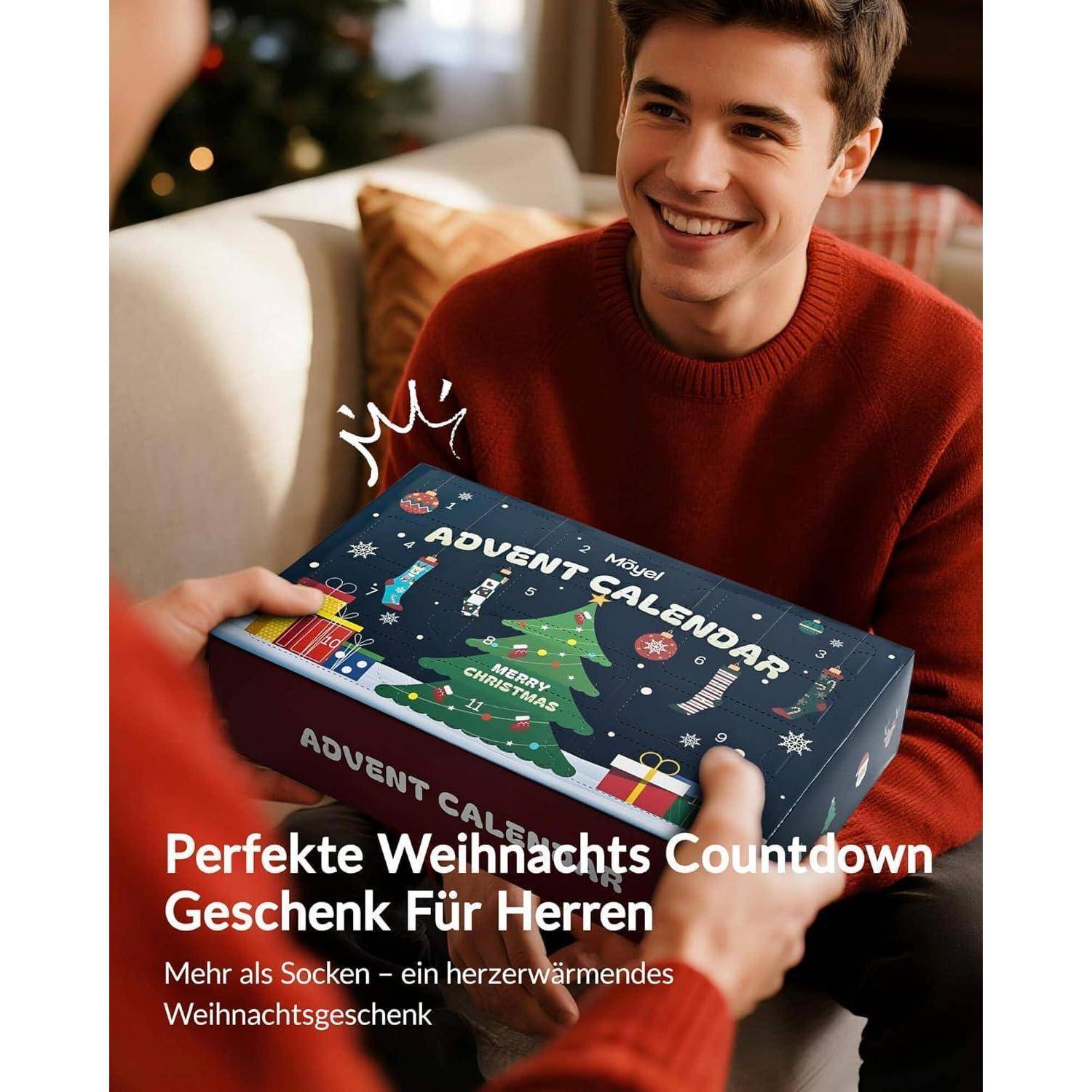 Adventskalender Socken Herren Geschenke Mehrfarbig 12 Paare 43-46