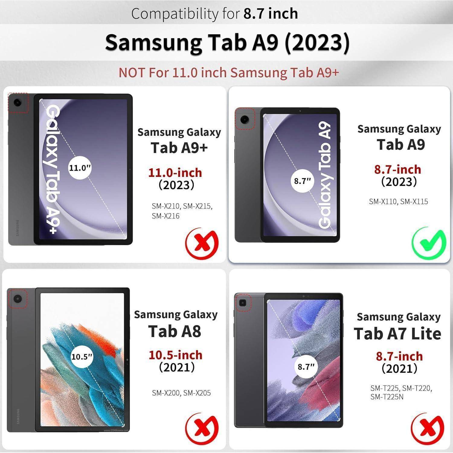 Hülle Samsung Galaxy Tab A9 8.7 Zoll 2023, PU Leder Standfunktion Blau