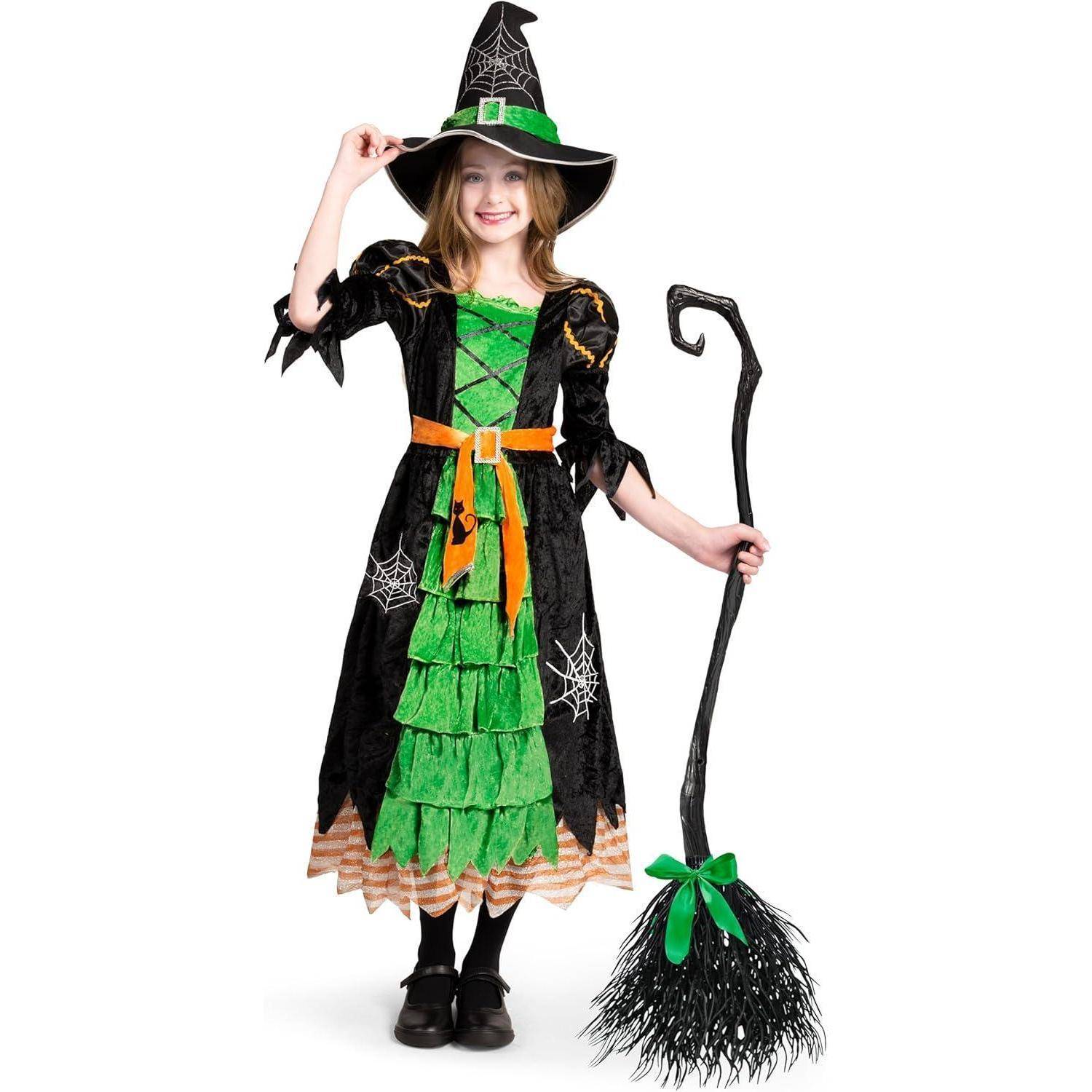 Hexenkostüm Karneval Halloween 3teiliges Set Grün Medium (8-10 yrs)