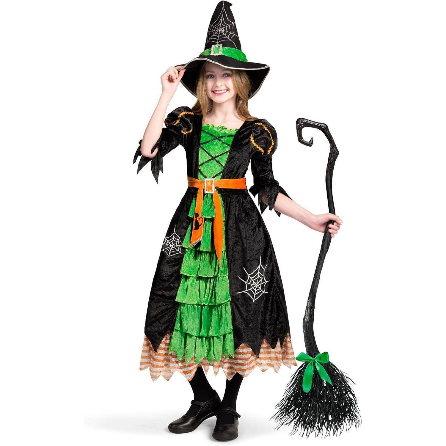 Hexenkostüm Karneval Halloween 3teiliges Set Grün Medium (8-10 yrs)