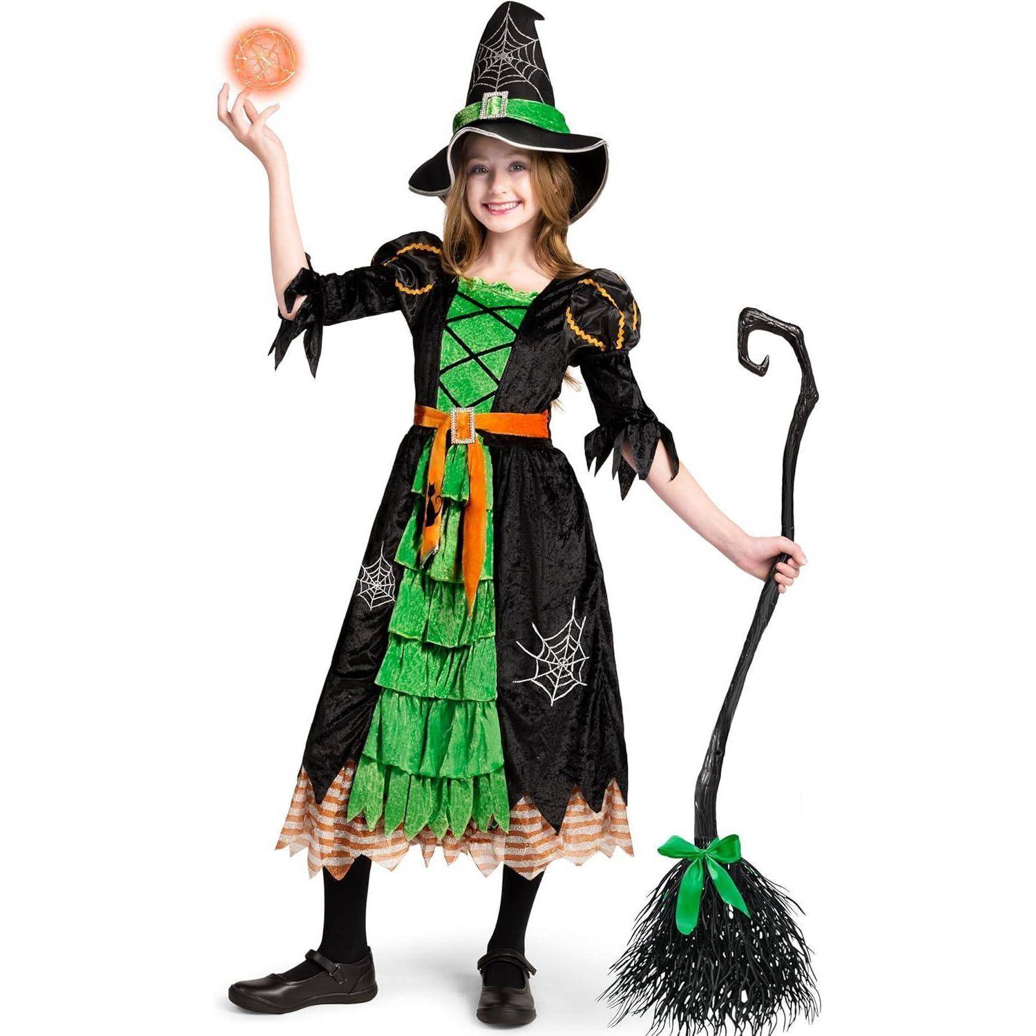 Hexenkostüm Karneval Halloween 3teiliges Set Grün Medium (8-10 yrs)