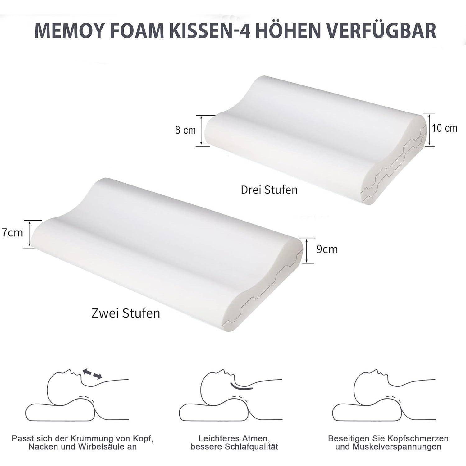 Höheneinstellbares Memory Foam Nackenstützkissen 50x36 cm