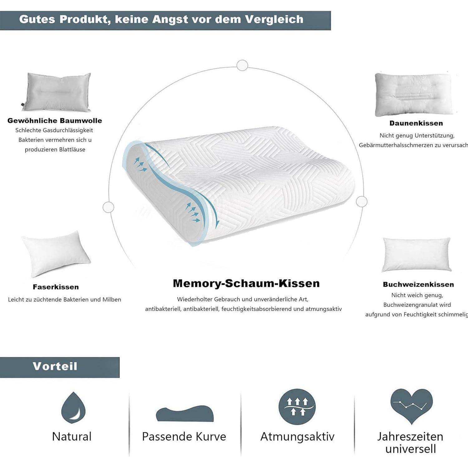 Höheneinstellbares Memory Foam Nackenstützkissen 50x36 cm