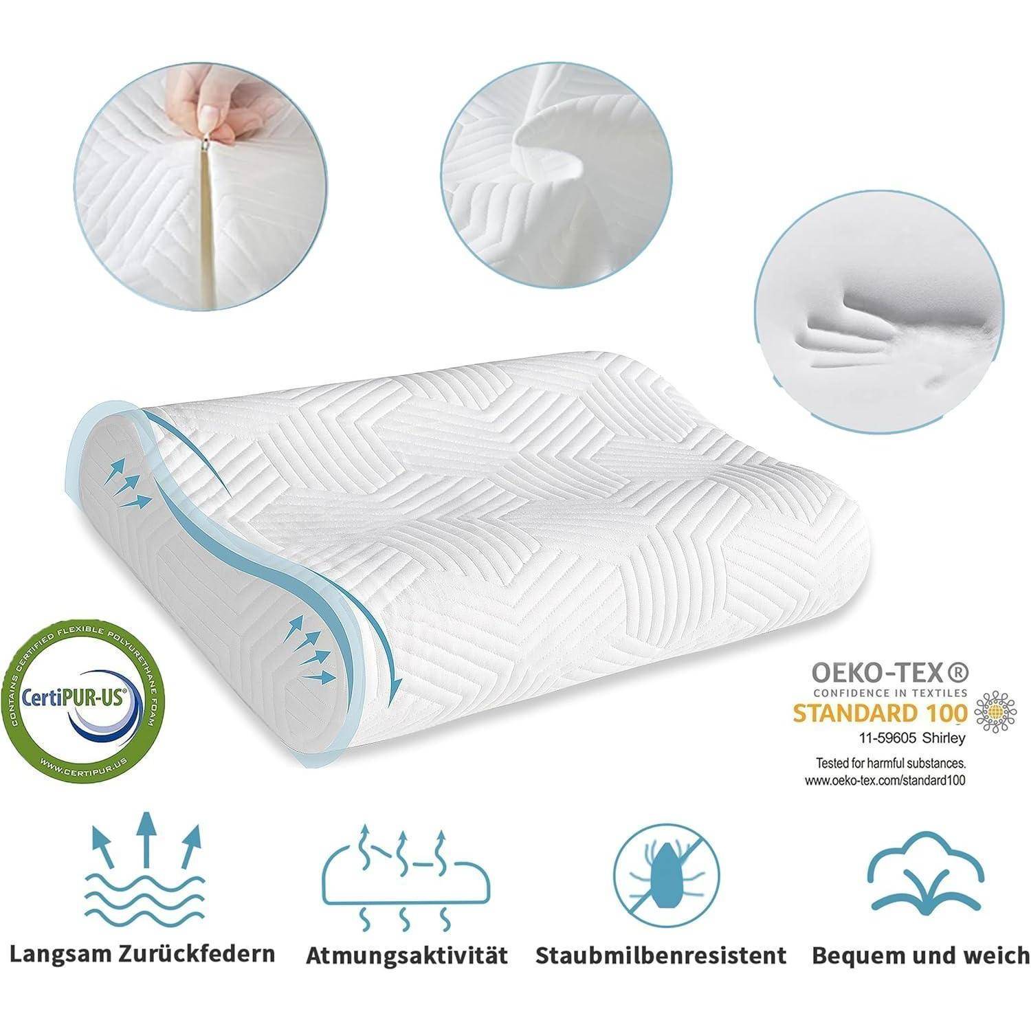 Höheneinstellbares Memory Foam Nackenstützkissen 50x36 cm