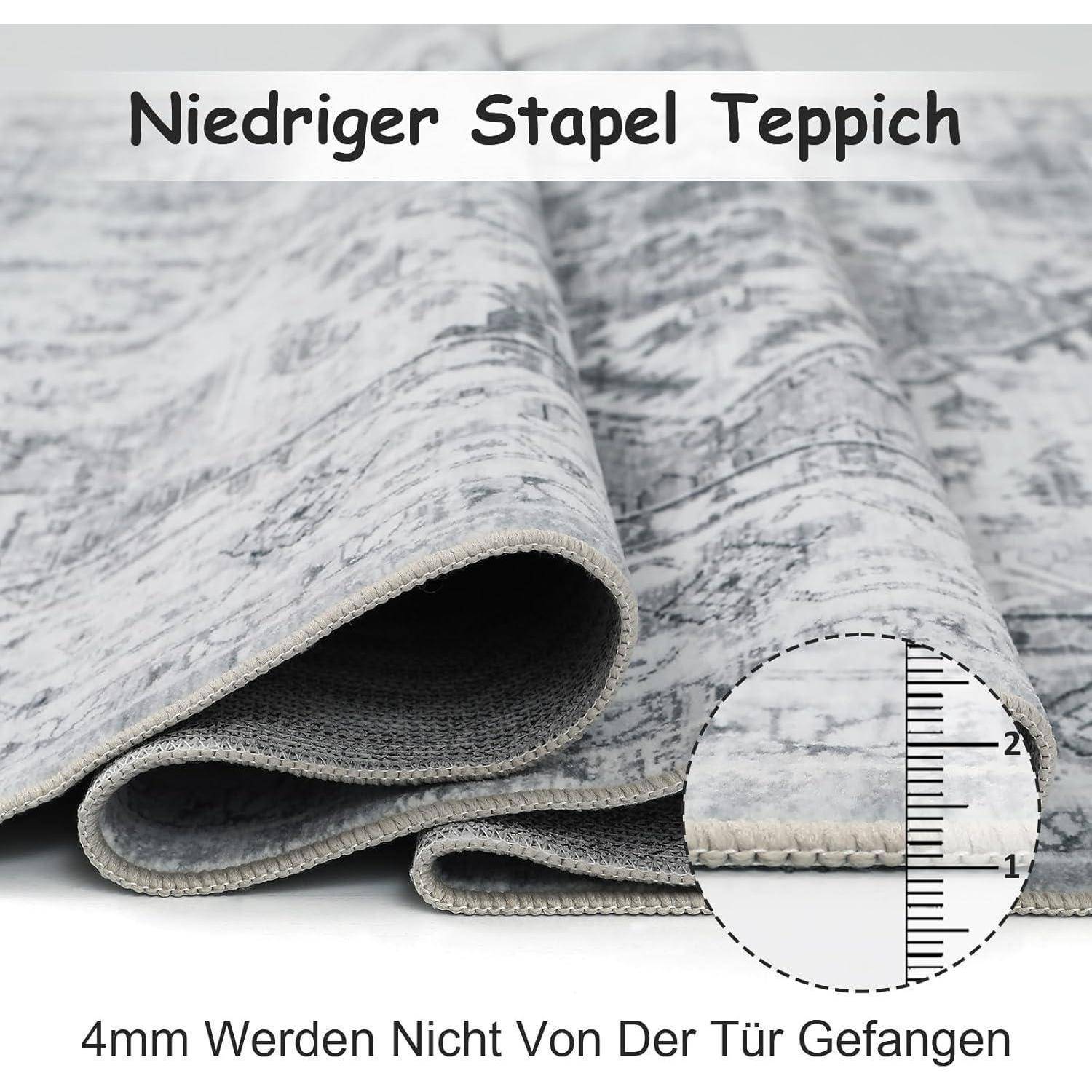 Teppich Wohnzimmer Kurzflor Boho Rutschfest Waschbar 140 x 200 cm Grau