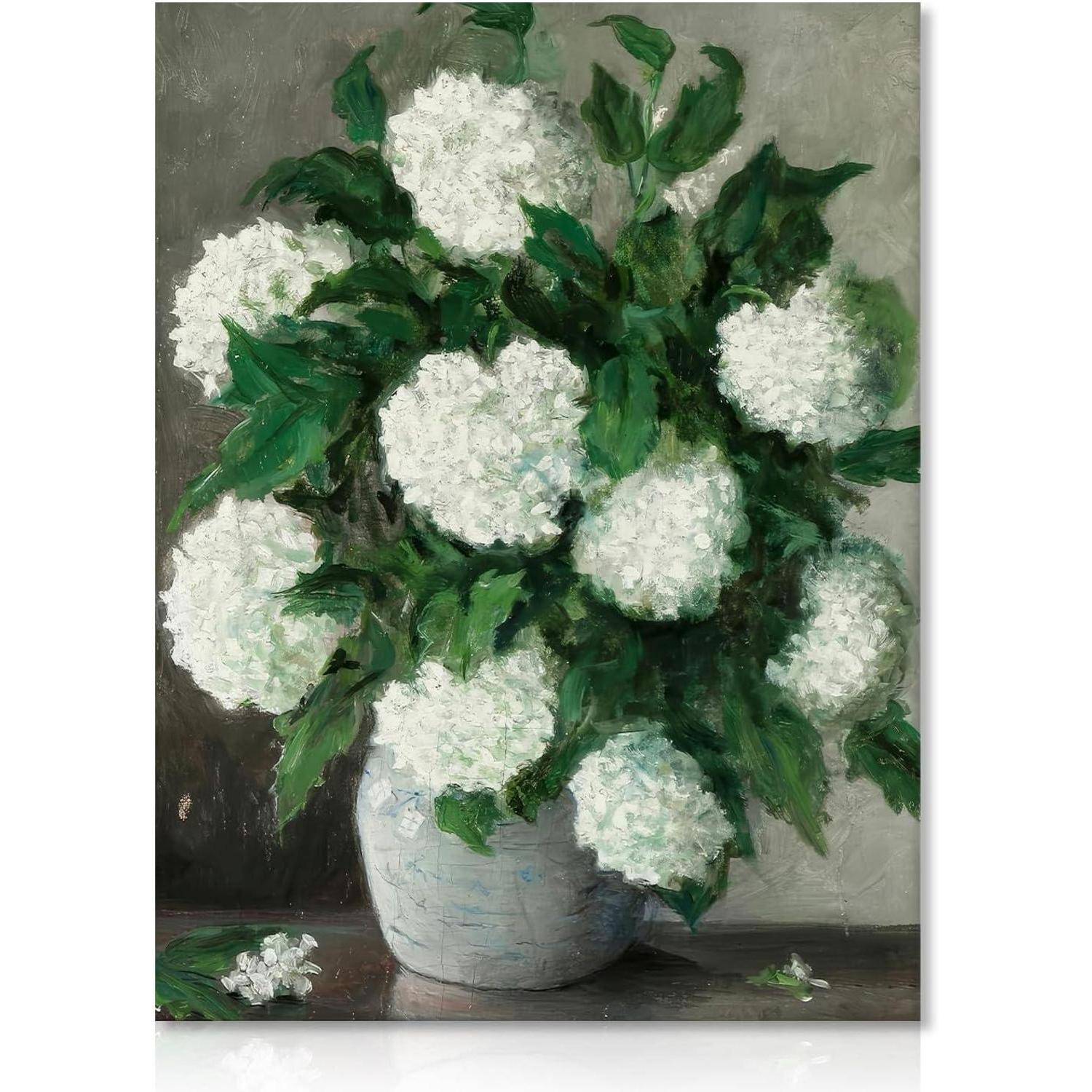 Vintage Hortensien Blumen Leinwandbild 30x40 cm Ungerahmt
