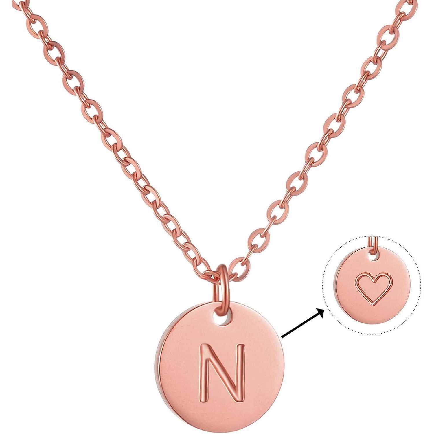 Damen Initiale Buchstaben Kette Anhänger Gold Rosegold Silber Herz