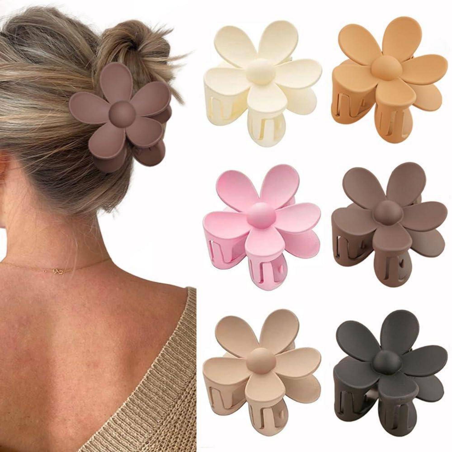 6 Stück Blumen-Haarklammern für dickes und dünnes