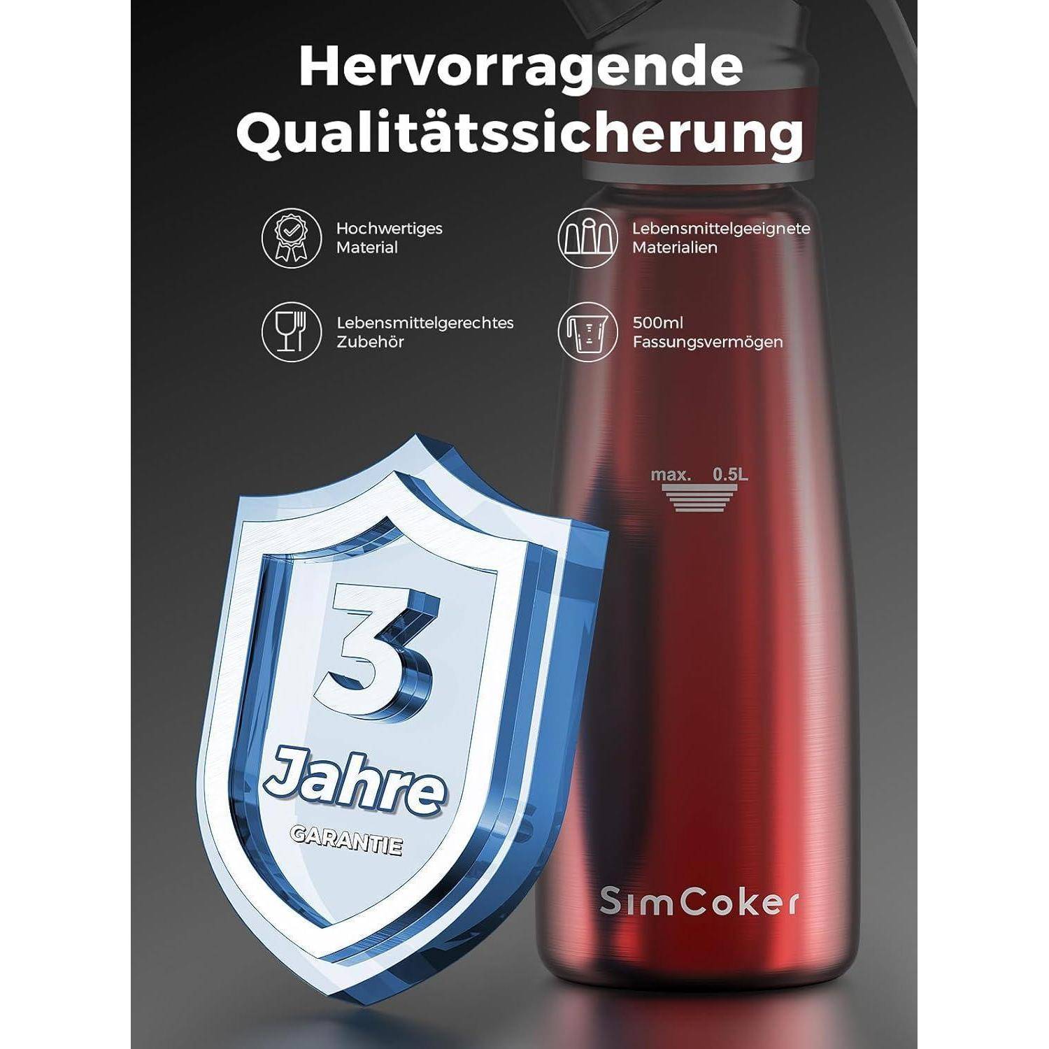 Sahnespender 500ml Aluminium Spritztüllen Reinigungbürste Rot