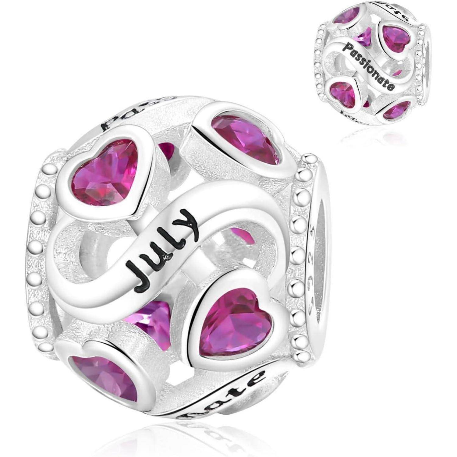 Anhänger 925 Silber Geburtsstein Herz Beads Charms B7-Juli