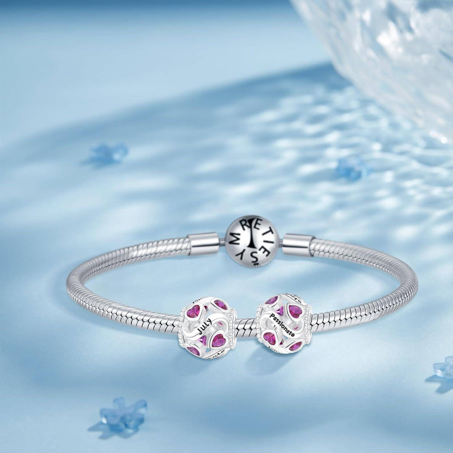 Anhänger 925 Silber Geburtsstein Herz Beads Charms B7-Juli