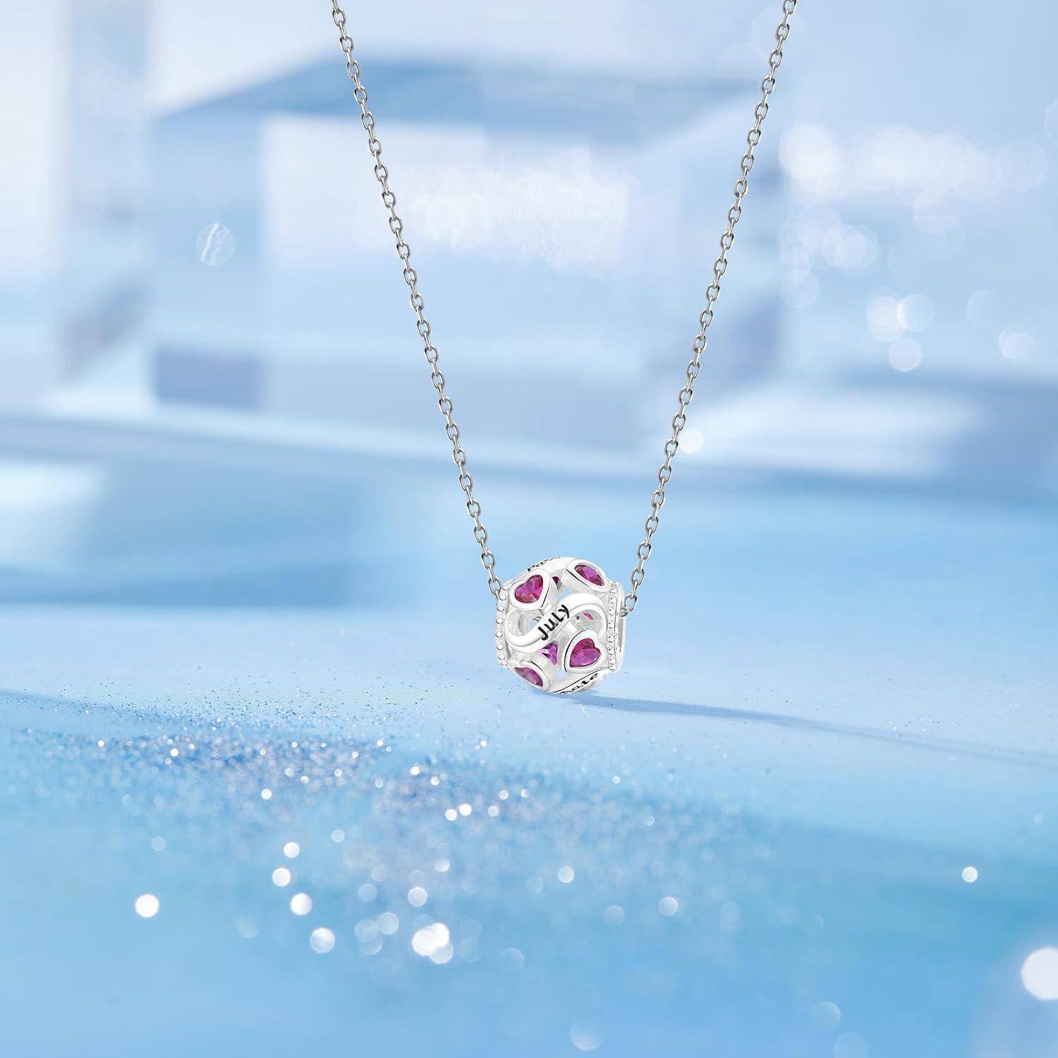 Anhänger 925 Silber Geburtsstein Herz Beads Charms B7-Juli