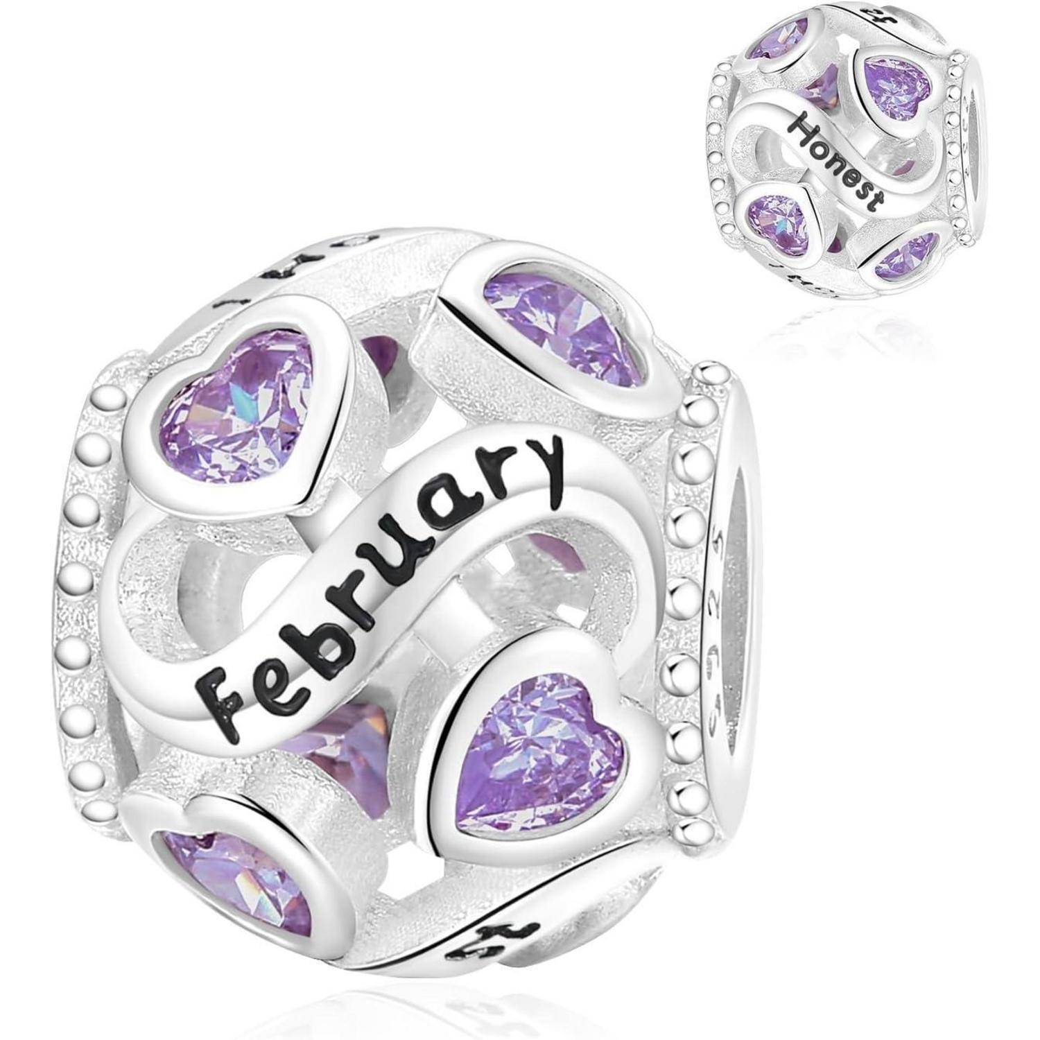 Anhänger 925 Sterling Silber Geburtsstein Herz Frauen Charm B2-Februar