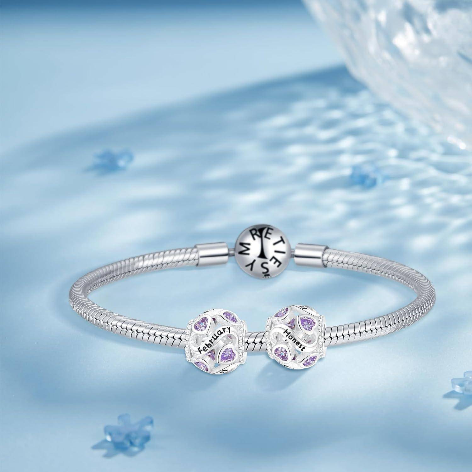 Anhänger 925 Sterling Silber Geburtsstein Herz Frauen Charm B2-Februar
