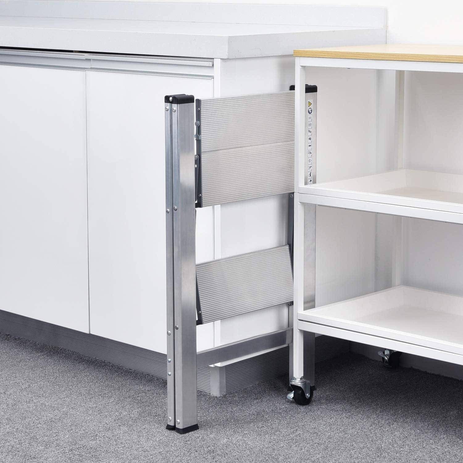 Trittleiter Klapptrittleiter Aluminium Handlauf 2 Stufen Silber