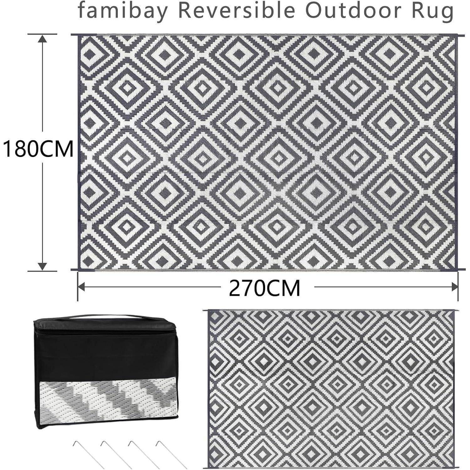 Teppich Outdoor wasserfest 180 x 270 cm (Rechteckig) Grau und Weiß