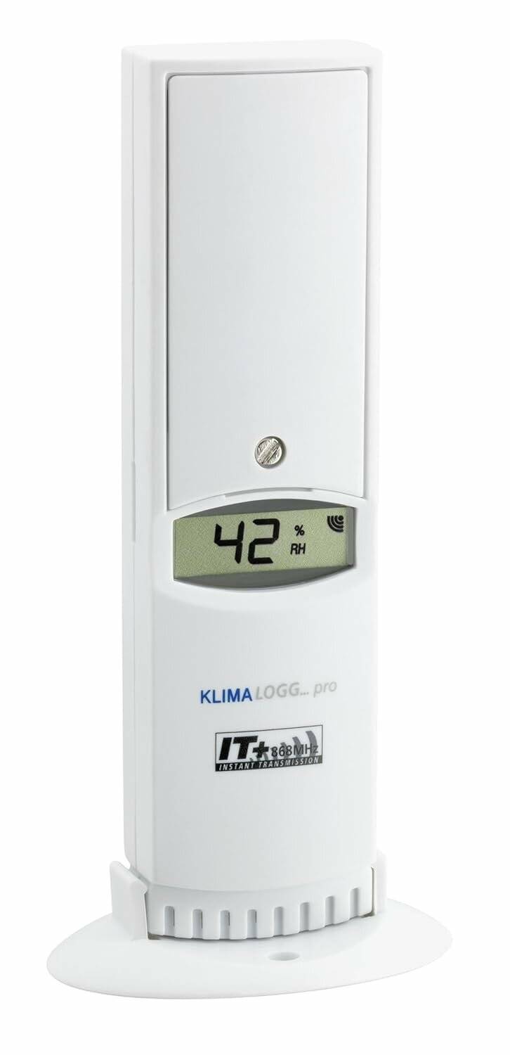 Ein digitales Hygrometer zeigt eine relative Luftfeuchtigkeit von 42% an.