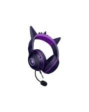 Lila Over-Ear Gaming-Headset mit Katzenohren und Boom-Mikrofon auf weißem Hintergrund.