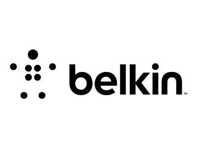 Das Bild zeigt das 'Belkin'-Logo in schwarzer Schrift mit einer Ansammlung von Punkten, die auf der linken Seite eine Form bilden.