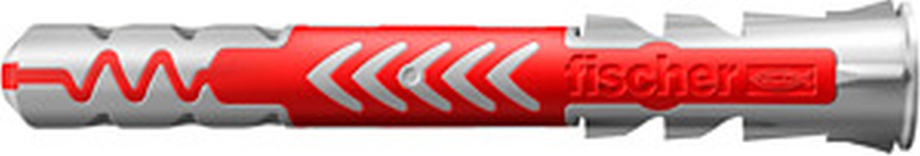 Ein roter zylindrischer Gegenstand mit einem Muster aus silbernen Pfeilen, die sich um seine Oberfläche winden.