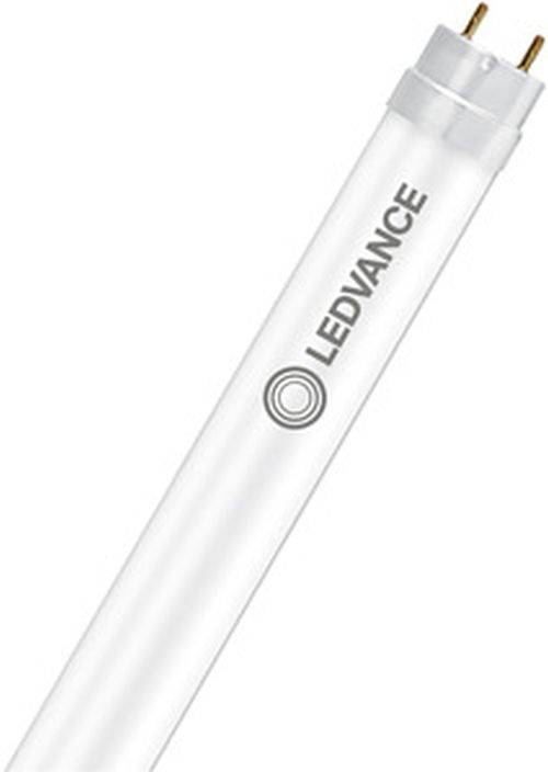 Eine weiße LED-Leuchtstoffröhre mit dem Markennamen 'Ledvance', der auf ihrer Oberfläche gedruckt ist. Das Design ist minimalistisch und deutet auf Energieeffizienz hin.