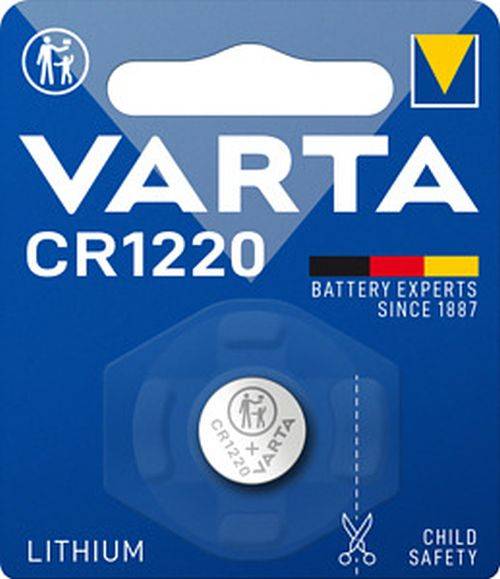 VARTA CR1220' Batterie-Verpackung mit dem Batteriemodell CR1220 und dem Slogan 'Battery Experts Since 1887'.